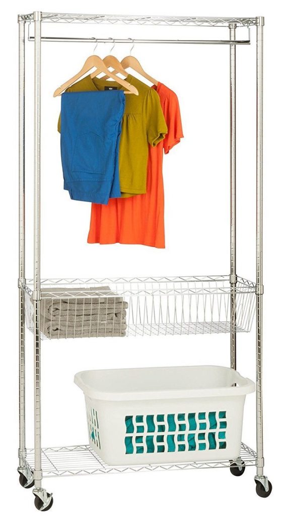 Laundry Butler Commercial Storage Rack Rolling Wire Basket Cart Clothes Hanging